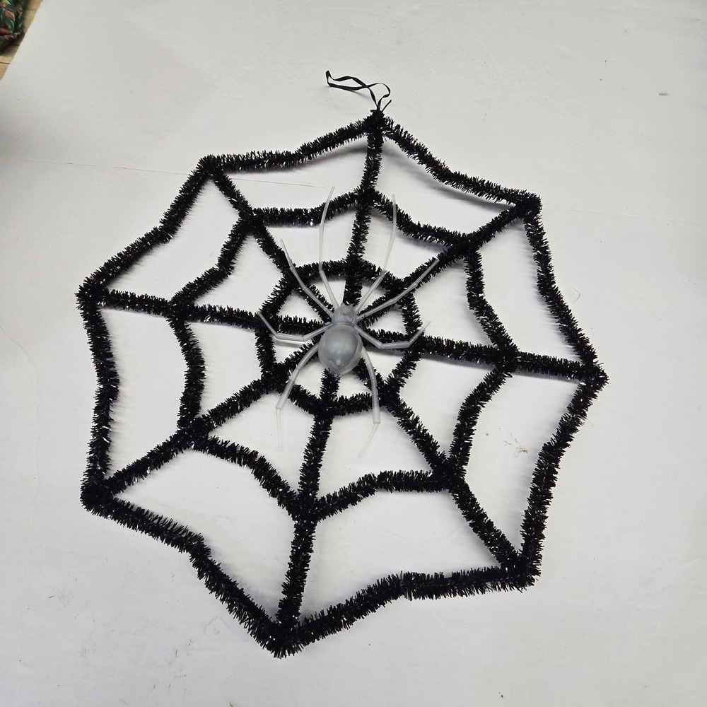 Vintage Hanging Decor Hanging Black Spider Web 16" Octagon Spooky Halloween